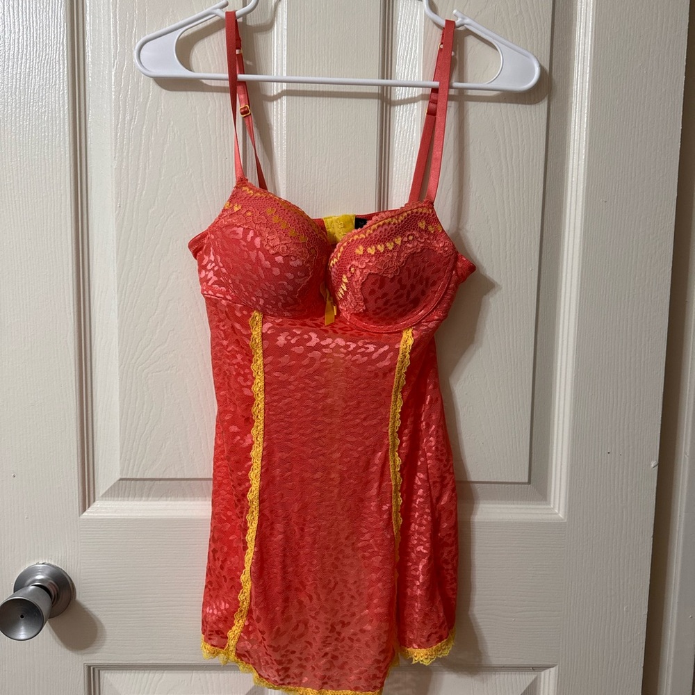 Vibrant Lace Chemise in Red and Yellow